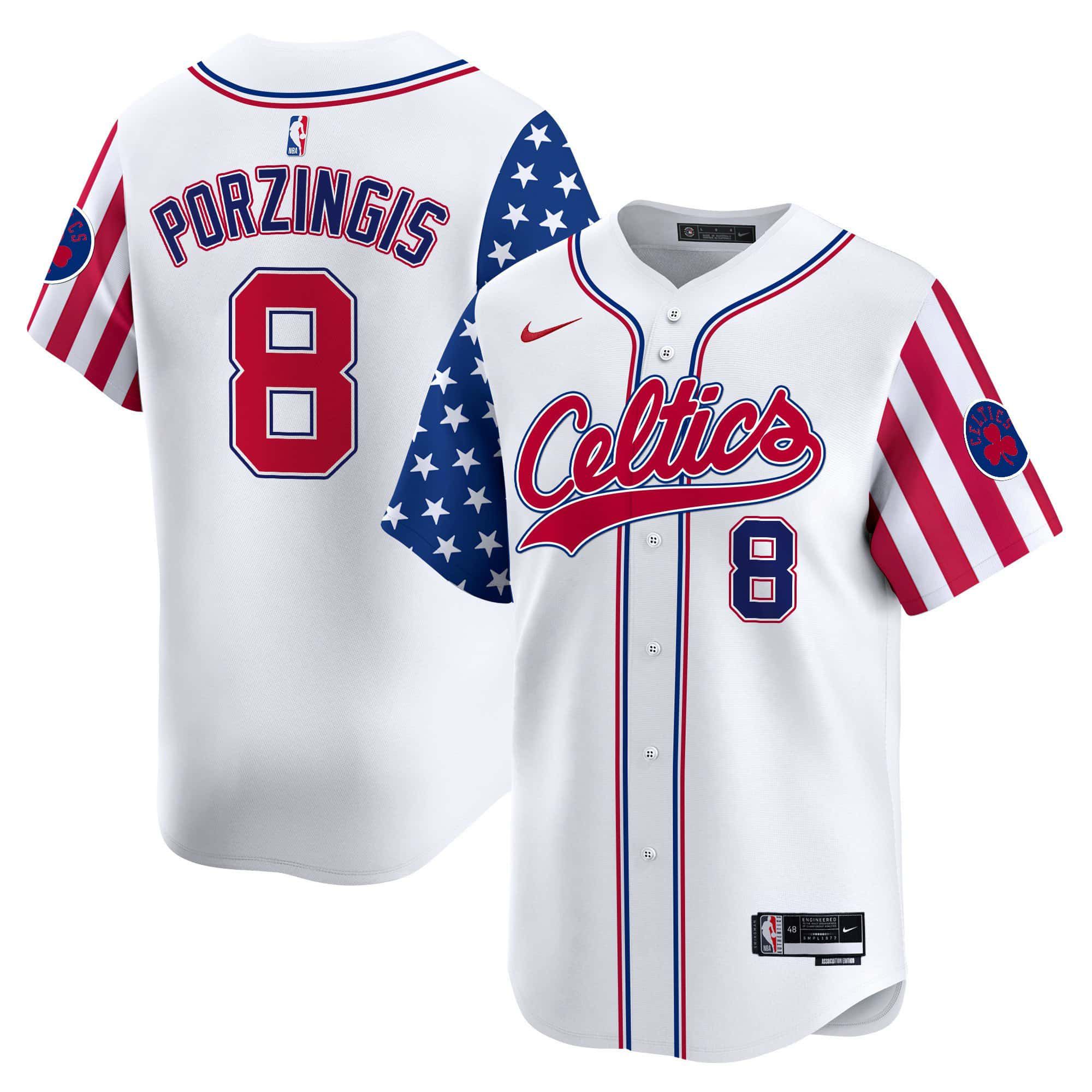Men Boston Celtics 8 Porzingis White 2024 Nike Independence Day Baseball NBA Jersey